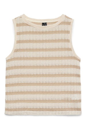 Freja Short Sleeve Top - Birch Stripes - Doeskin