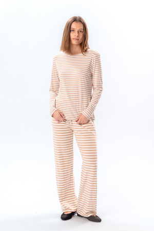 Stripped Long Sleeve Slim Fit - Beige
