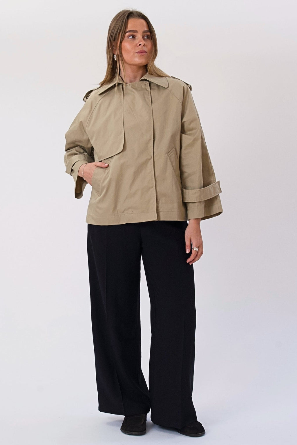 Cóta Trench Gearr Elara - beige