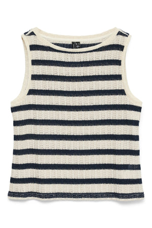 Freja Short Sleeve Top - Birch Stripes - Navy Blazer