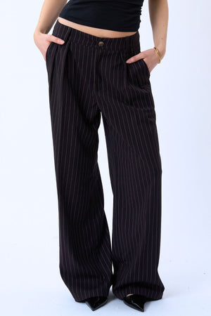 Paloma Pinstripe Pants - Dark Brown