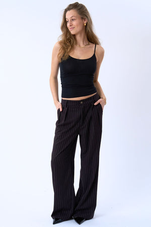 Paloma Pinstripe Pants - Dark Brown