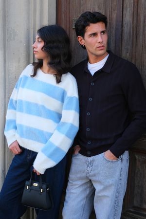 Celina pruhovaný pletený sveter - biela/obloha modrá