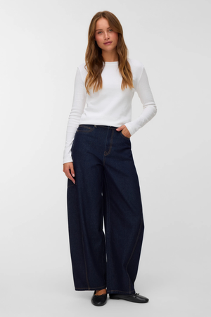 Kaitlin Wide Barrel Jeans -  Dark Blue Denim