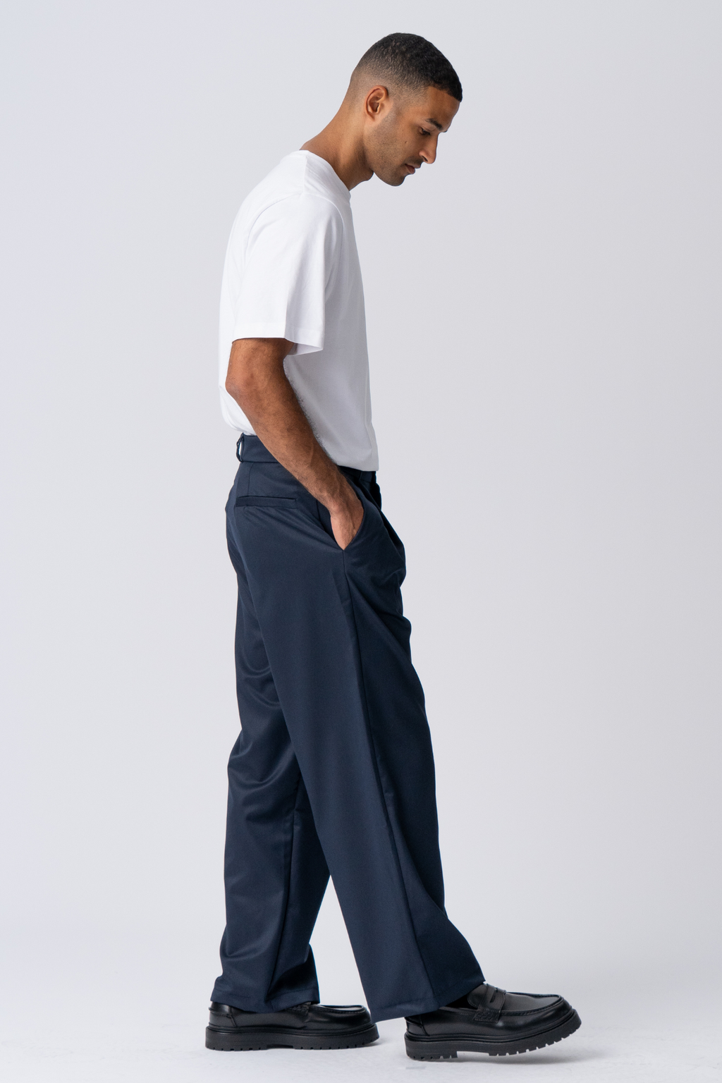 Pleated Wide Suit Pants - Navy