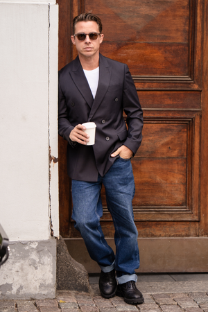 Premium Double-breasted Blazer - Black