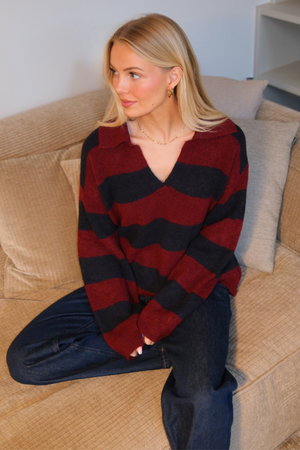 Nora Knit - Burgundy/Deep Blue