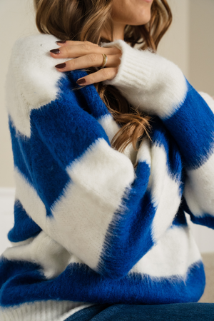 Celina prugasti pleteni džemper - bijela/mornarica