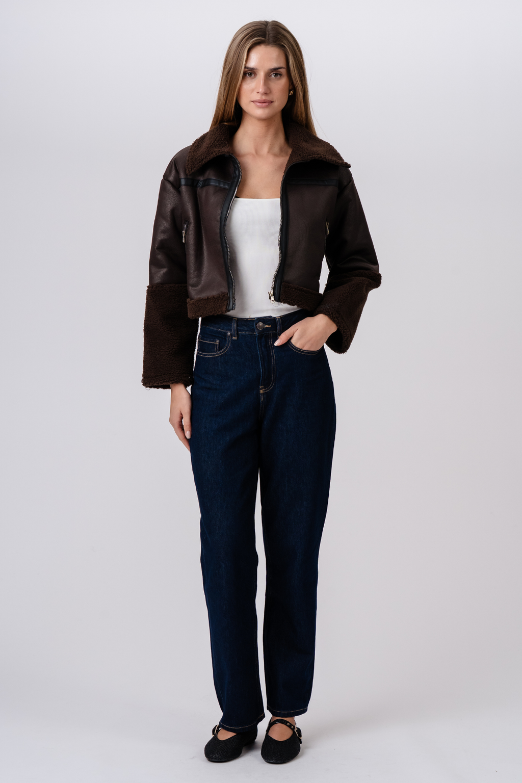Daisy Shearling Jacket - Brown/Black