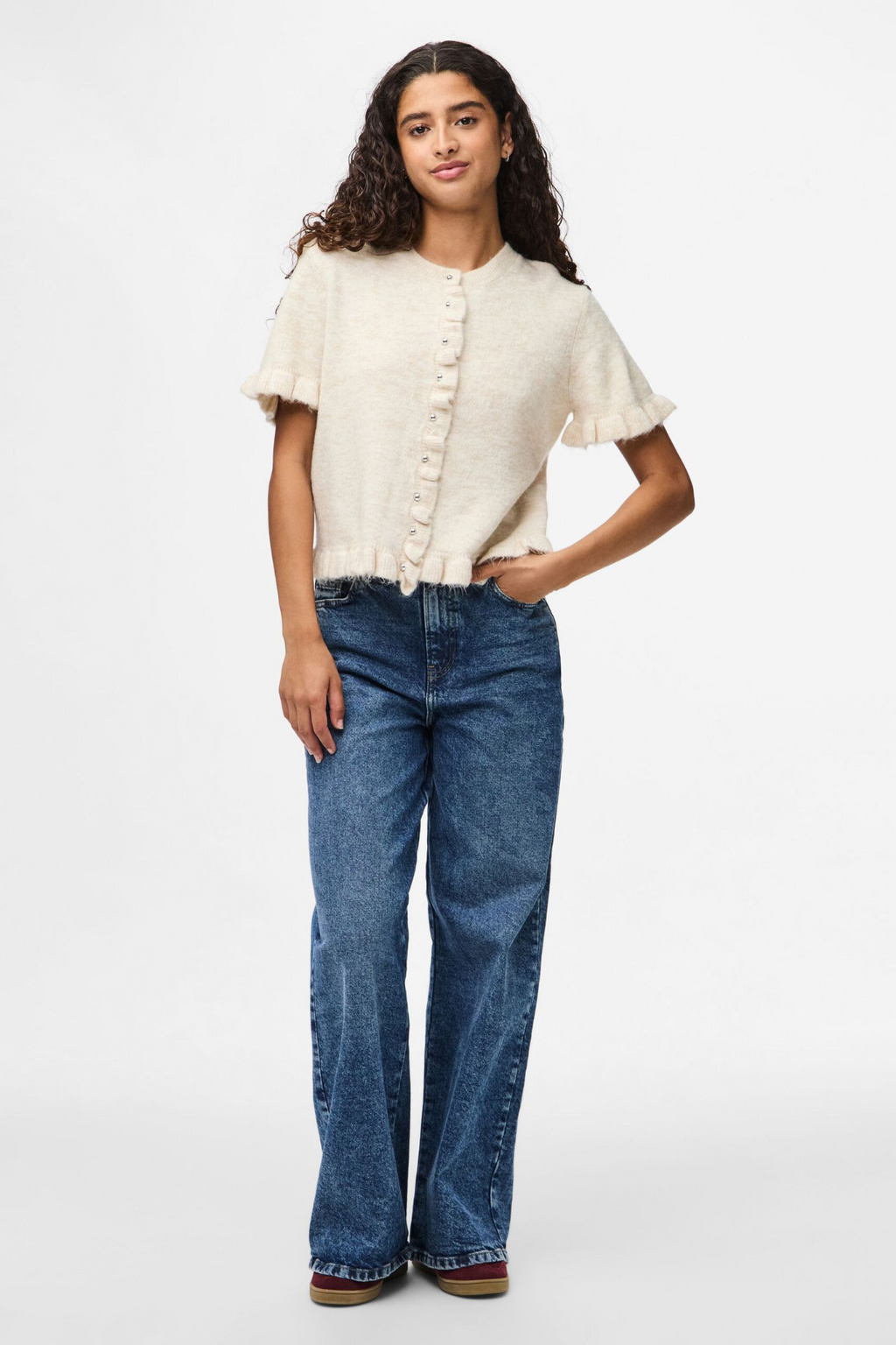 Lydia Frill Knit Cardigan - Birch