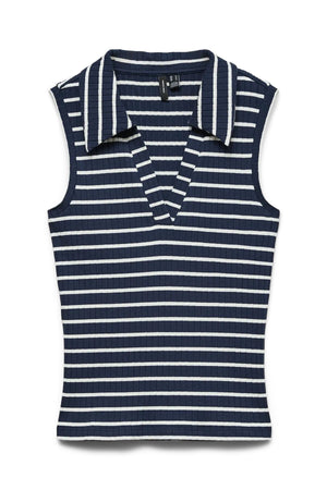 Sea Collar Top - Navy Blazer Stripes Stripes: Snow White