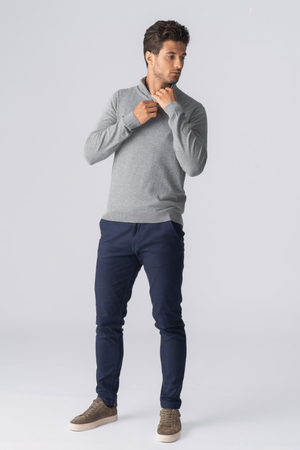 Pulóver so zipsom - sivý melír