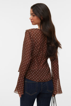 Willow Frill Top - Chocolate Martini:Snow white dot