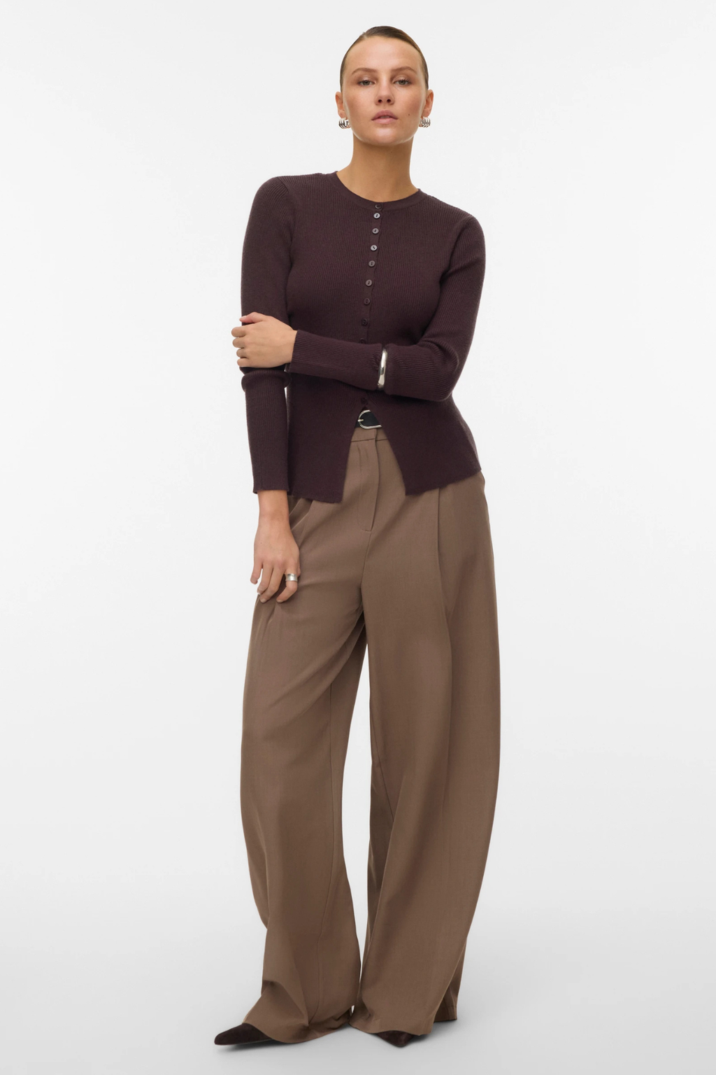 Cardigan Knit O -neck Ukino - Plum Seacláide