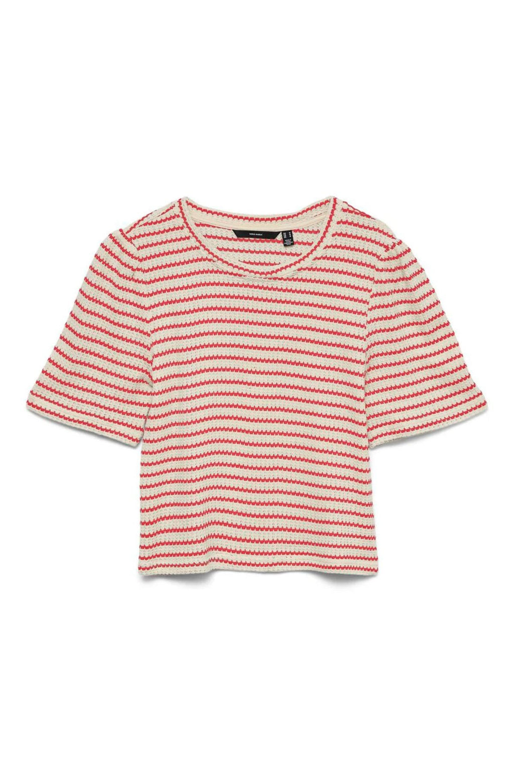 Ohia 2/4 O-Neck Top - Birch Stripes - Poinsettia