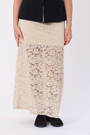 Amara Lace Maxi Skirt - Light Beige