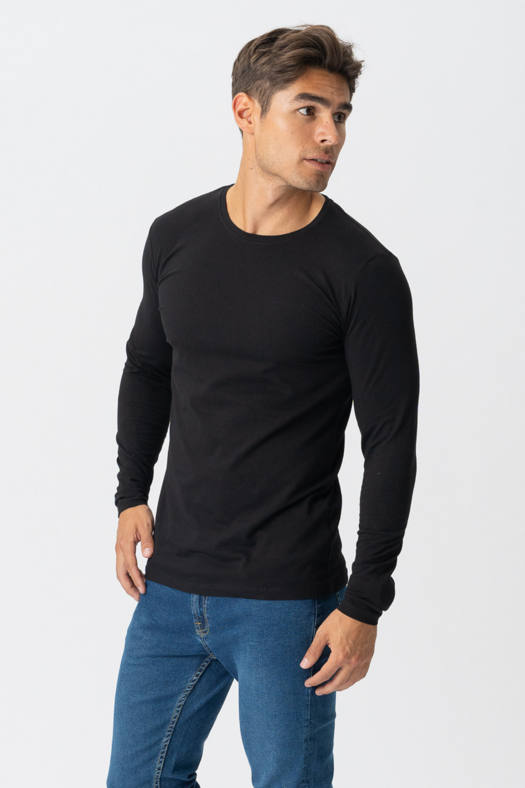 Sleeved fada Muscle T -léine - dubh