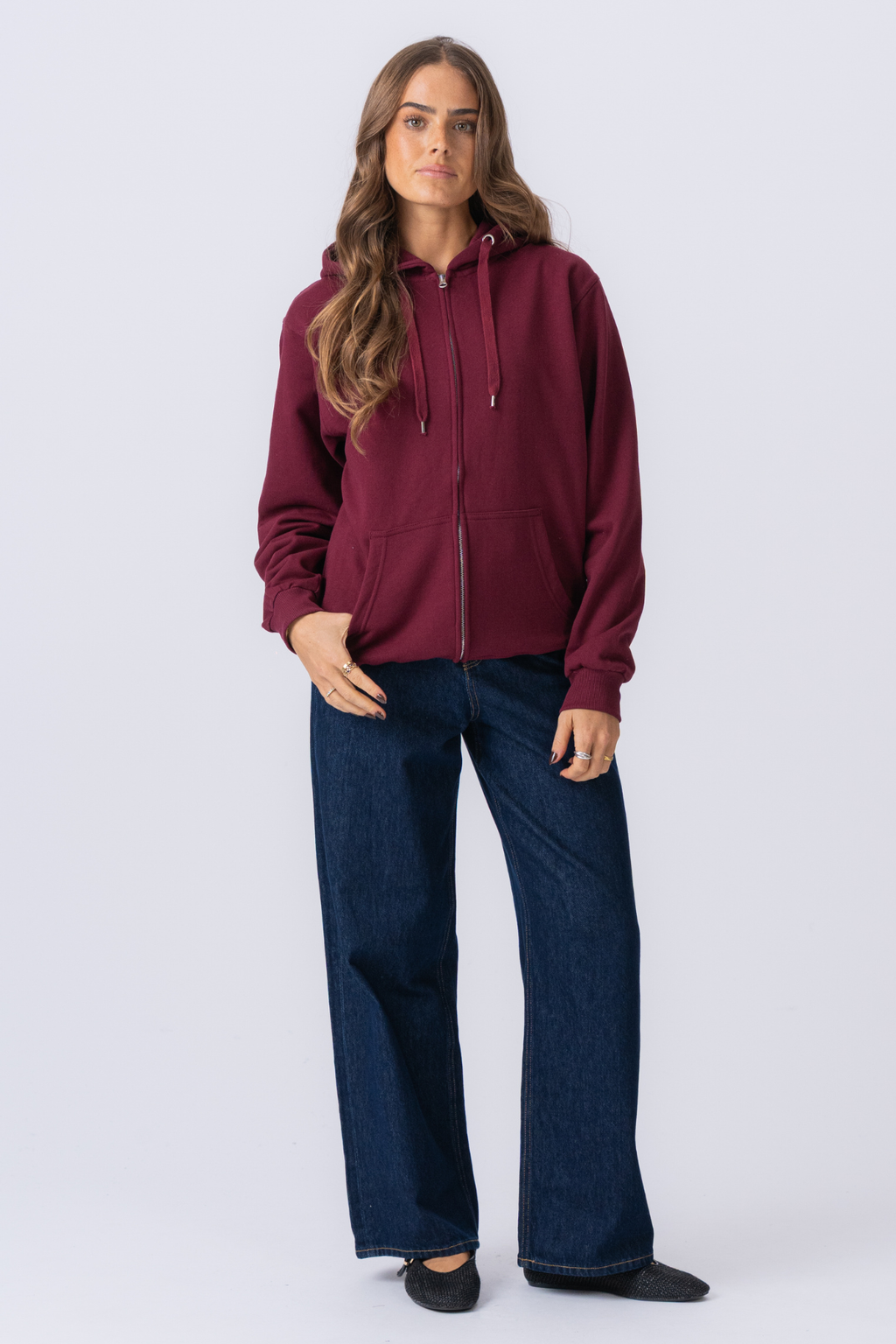 Basic Zip Hoodie - Burgundy