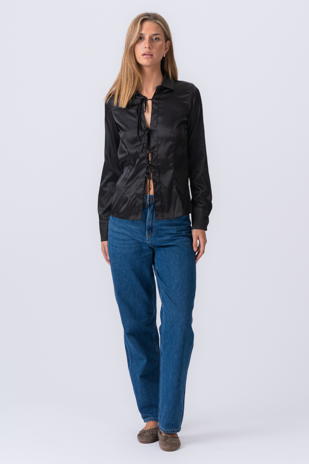 Lucy Tie Shirt - Black