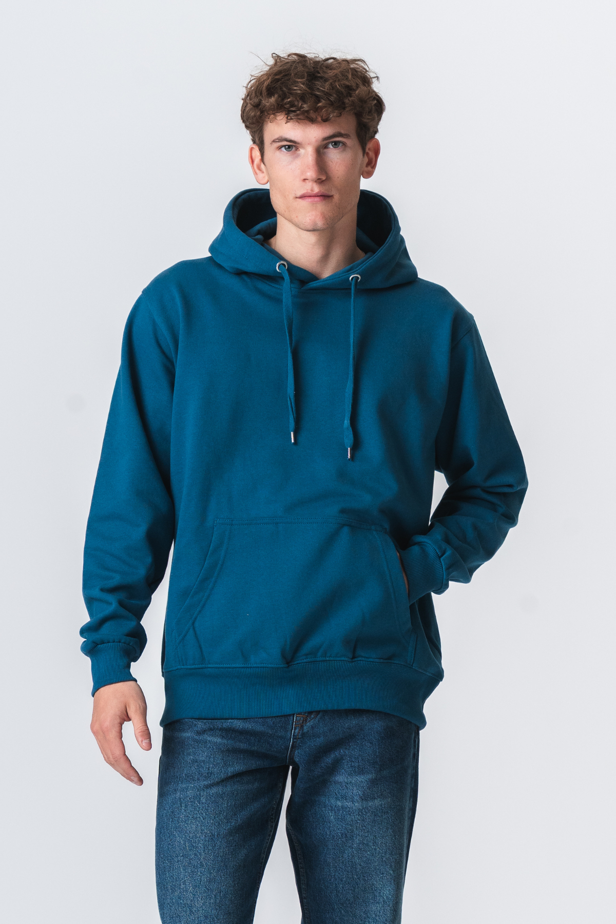 Petrol Blue Perfection: Buy the Basic Hoodie for Men at TeeShoppen