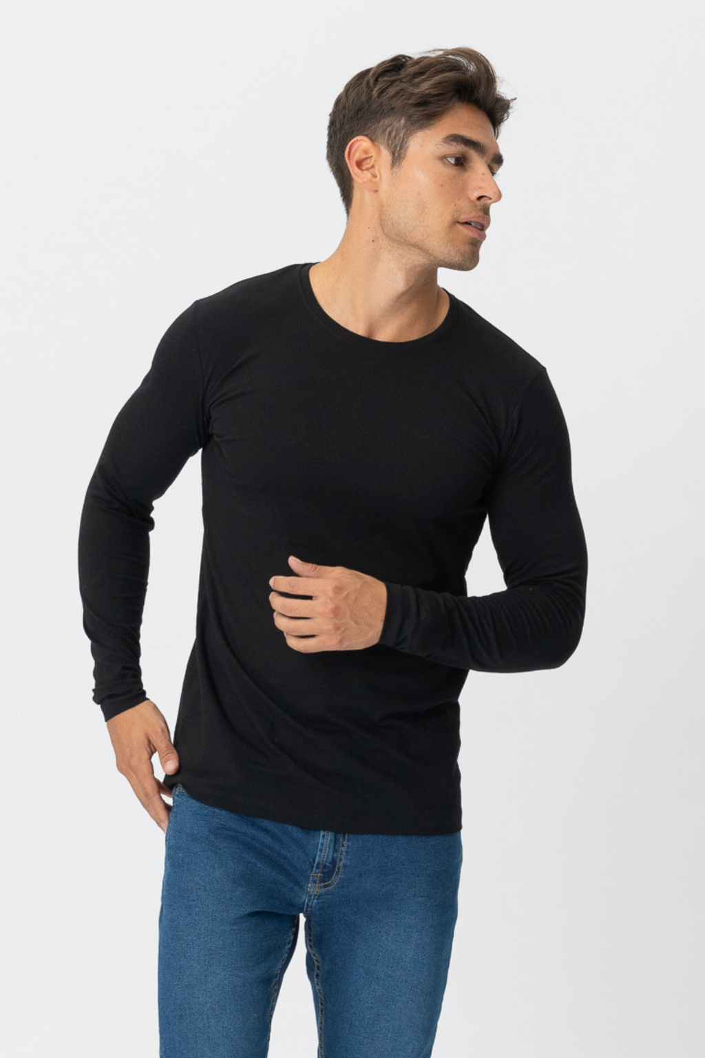 Sleeved fada Muscle T -léine - dubh