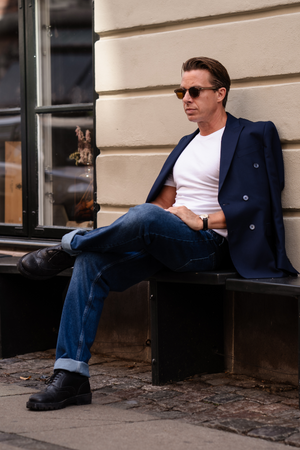 Premium Blazer dúbailte -breasted - Navy