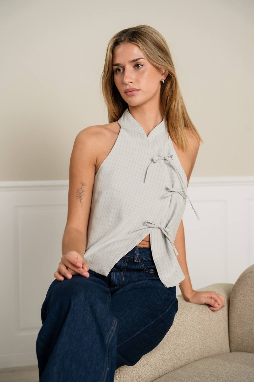 Silva Striped Top - Grey