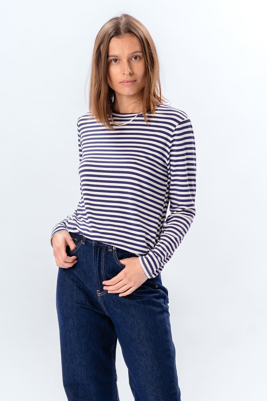Stripped Long Sleeve Slim Fit - Blue