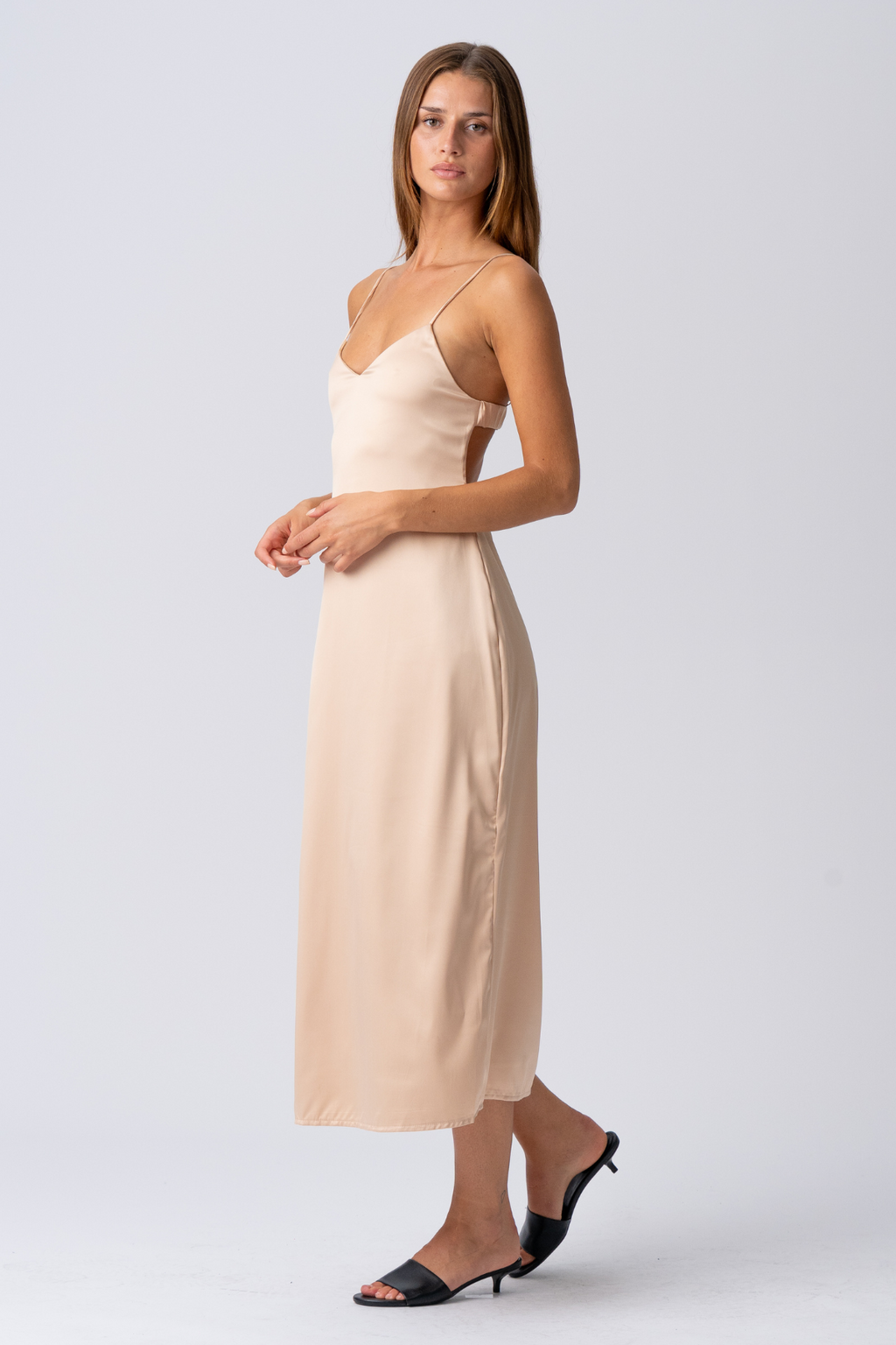 beige strappy dress Strappy Tiered Maxi Dress in Beige Stripes Reistor
