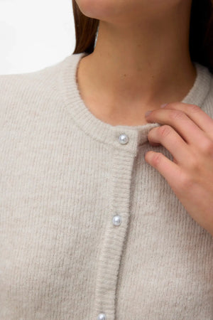 Lefile 2/4 O-Neck Pearl Cardigan - Pumice Stone Melange