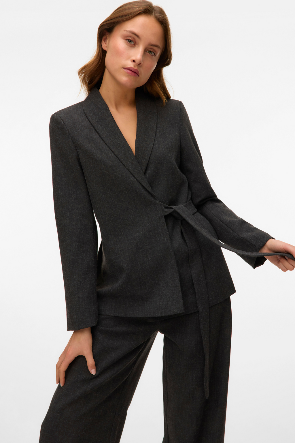 Bestie Loose Strap Blazer - Dark Grey Melange