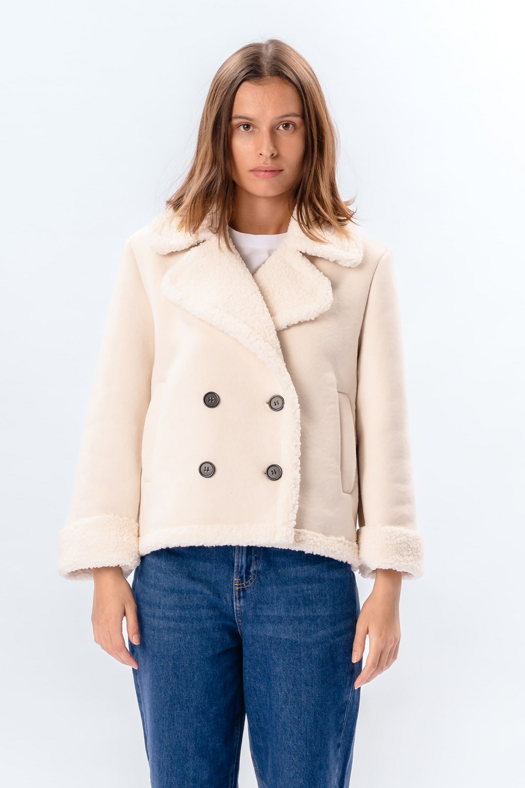 Shearling Short Coat - Chalk