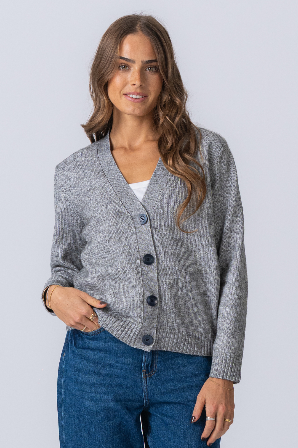 Knitted Cardigan - Light Grey Melange