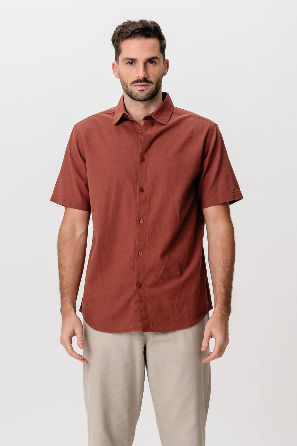 Short Sleeve Linen Shirt - Terracotta