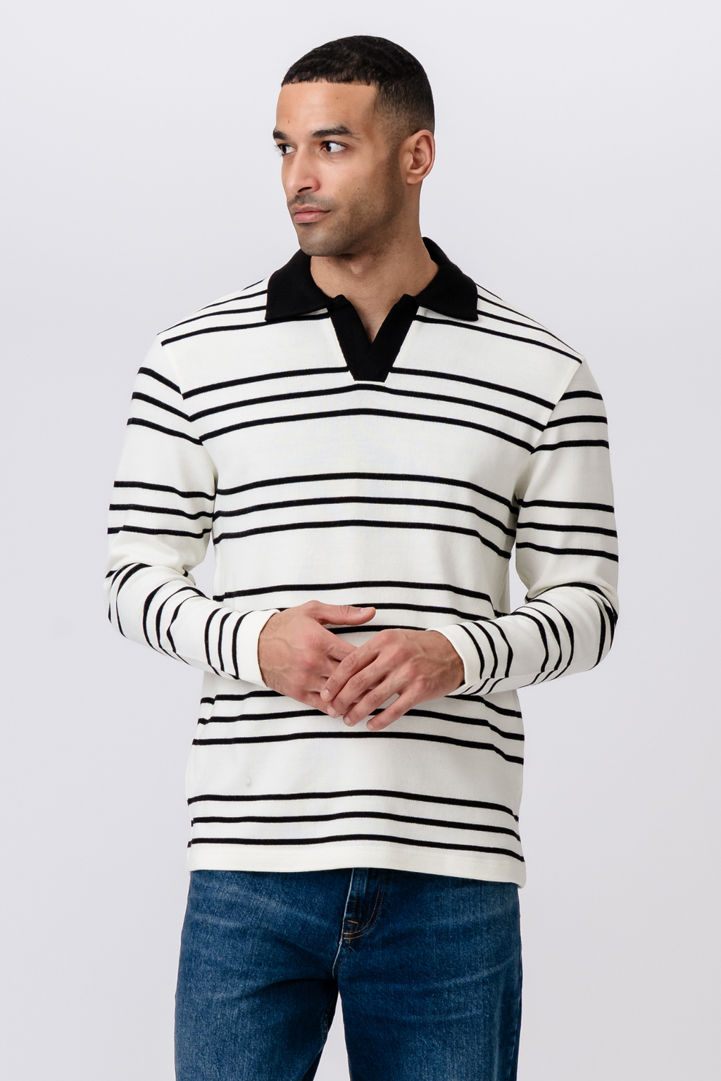 Polo Long-sleeved Striped - Ecru