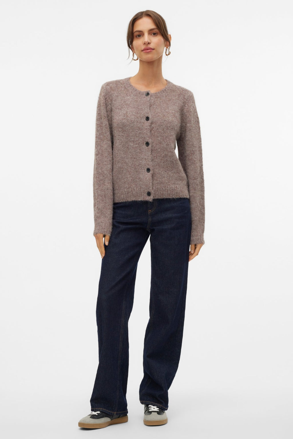 Novah O-Neck Button Cardi - hnedá šošovková melanž
