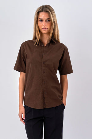 Short Sleeve Linen Shirt - Brown