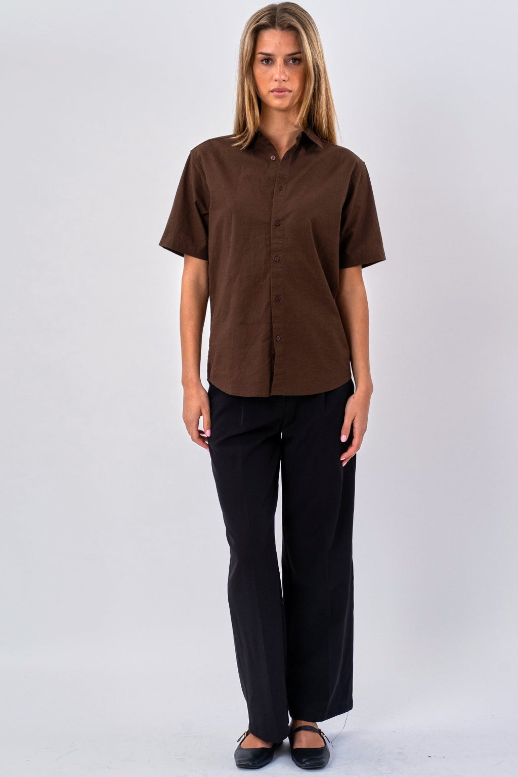 Short Sleeve Linen Shirt - Brown