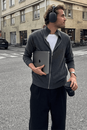 Sveter na zips - Charcoal Melange