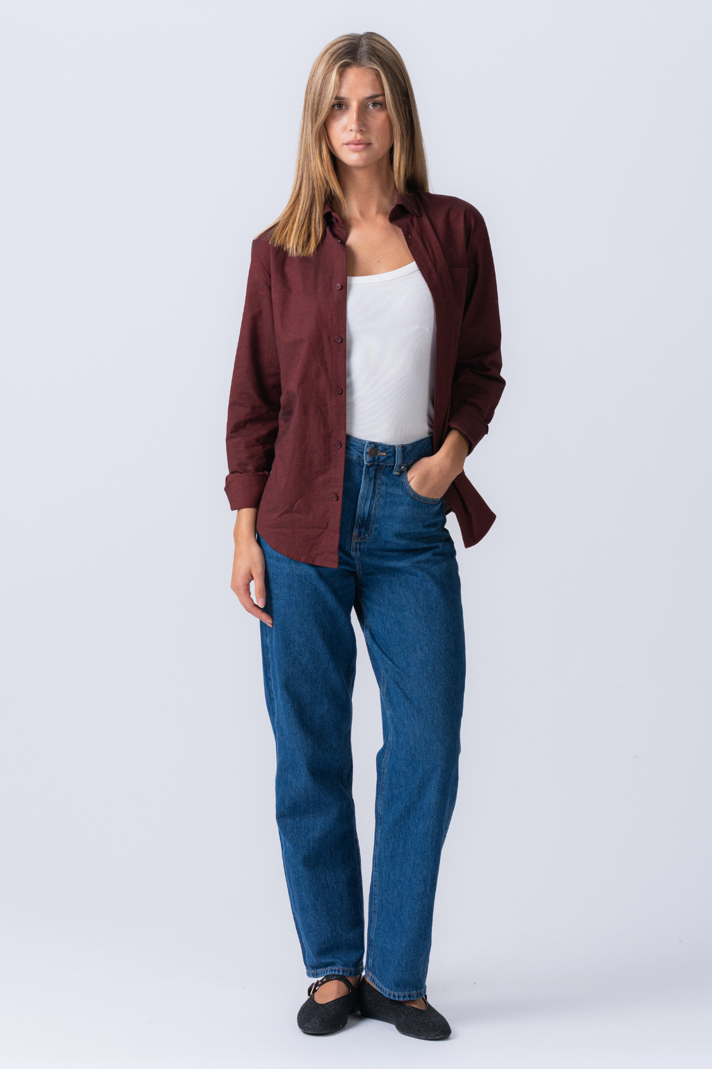 Boyfriend Oxford Shirt - Burgundy