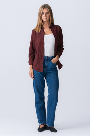 Boyfriend Oxford Shirt - Burgundy