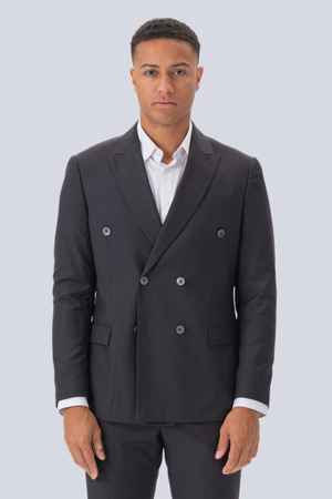 Premium Blazer dúbailte-breasted-liath-donn