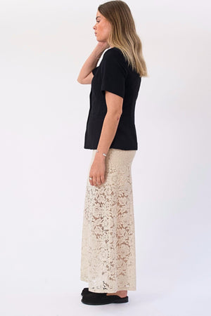 Amara Lace Maxi Skirt - Light Beige