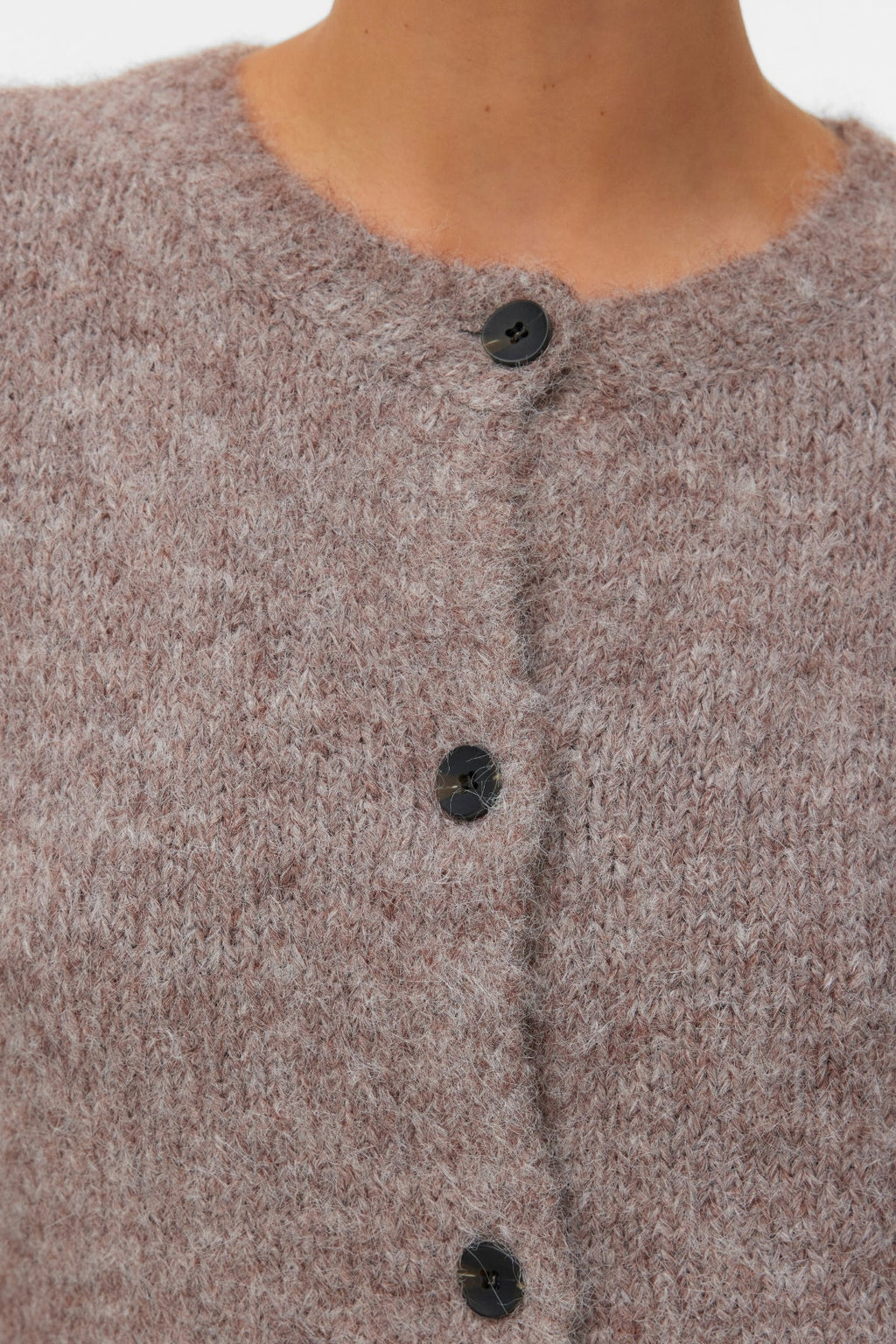Novah O-Neck Button Cardi - hnedá šošovková melanž