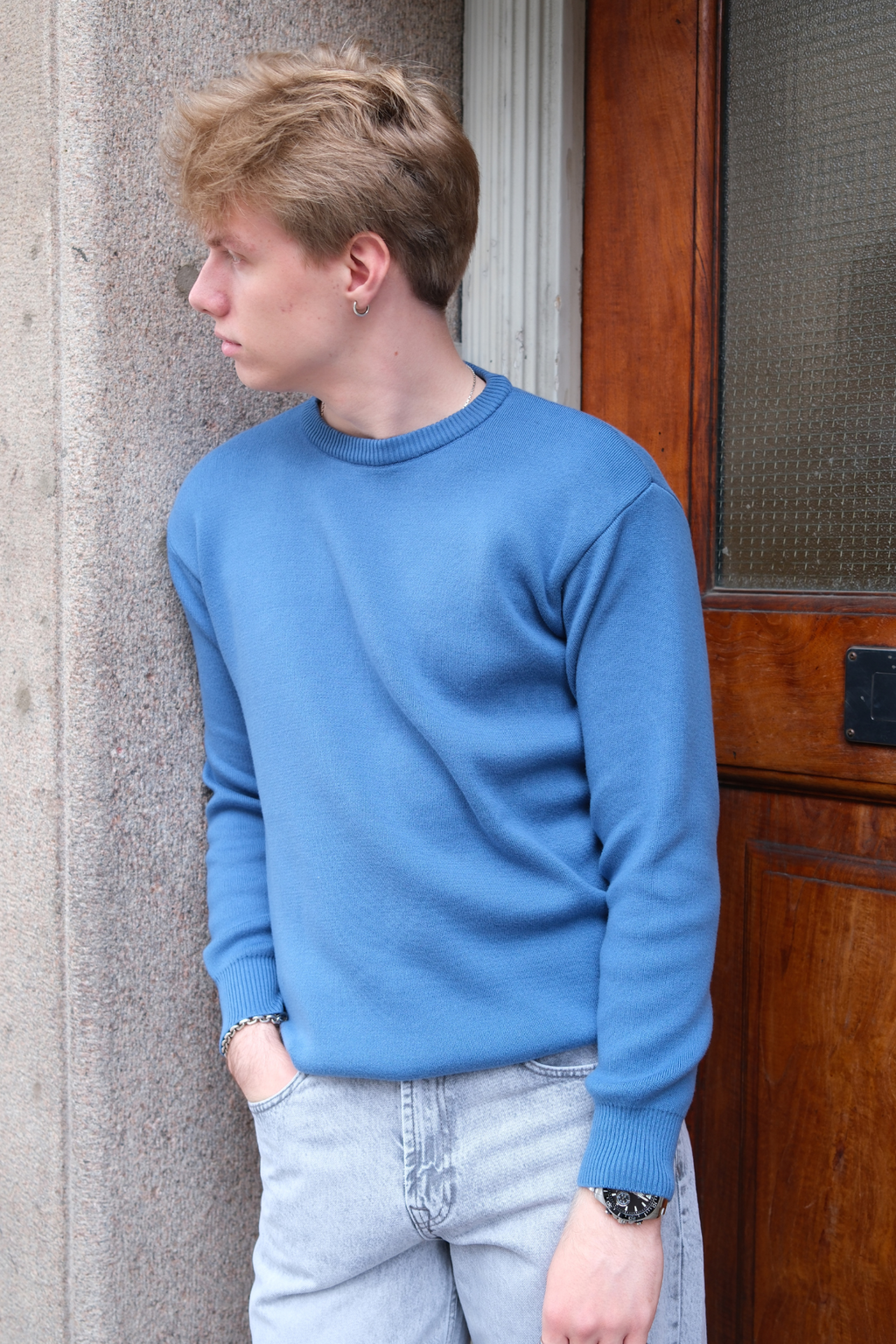 Crewneck Knit Sweater - Blue