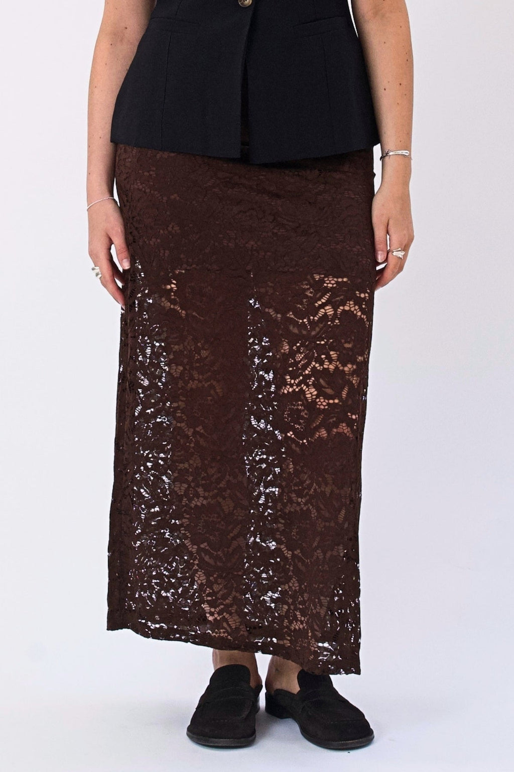 Amara Lace Maxi Skirt - Coffee