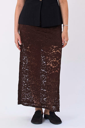 Amara Lace Maxi Skirt - Coffee