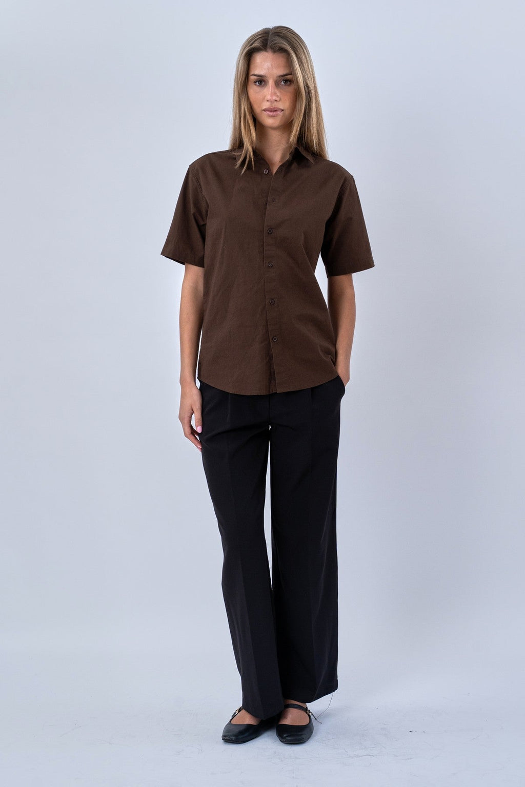 Short Sleeve Linen Shirt - Brown