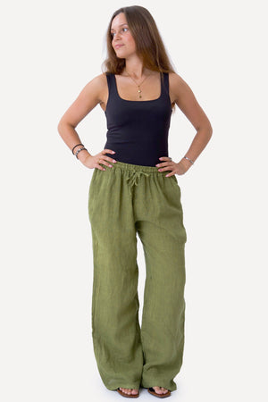 Astrid Linen Pants - Olive