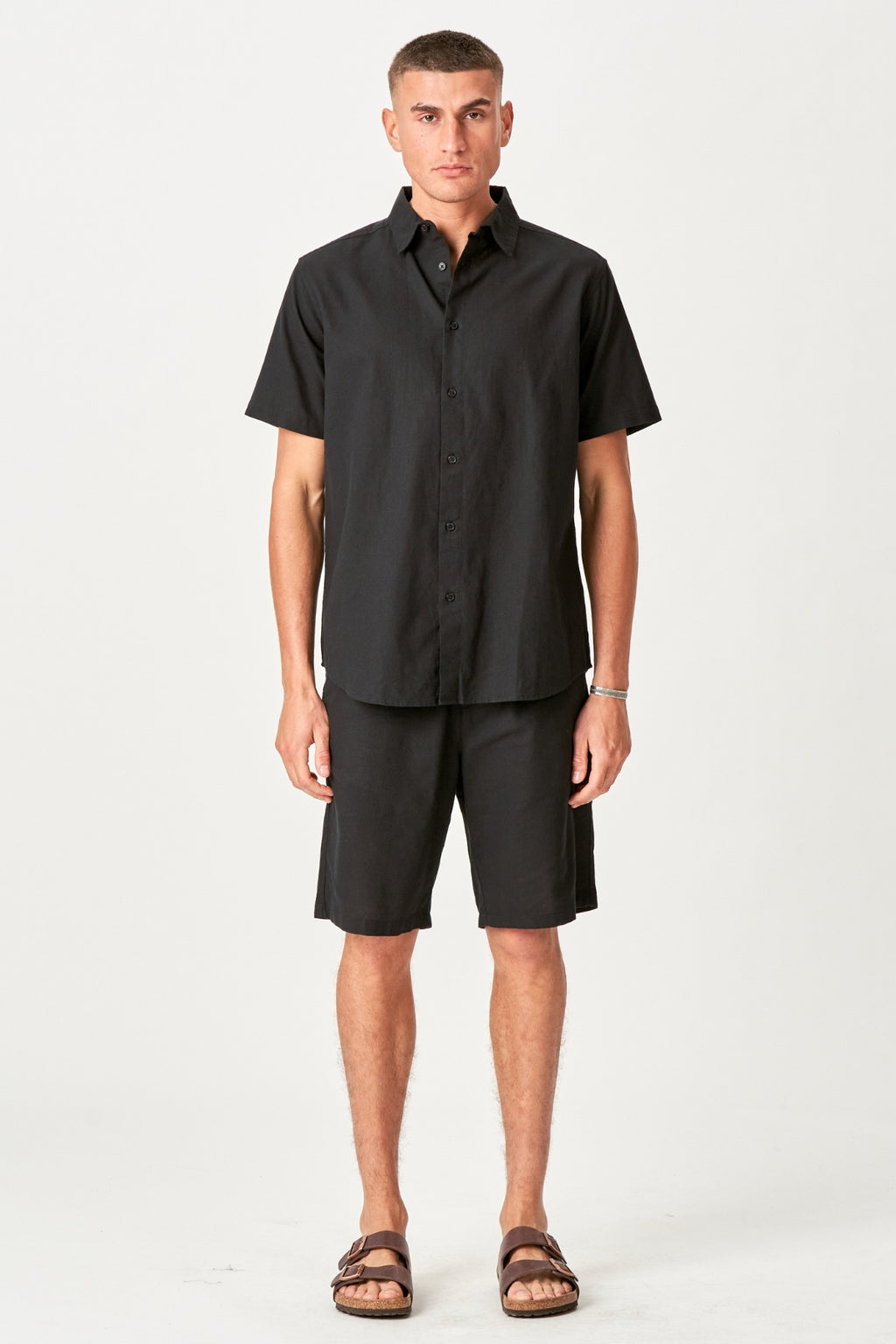 Linen Set Short-Sleeved Shirt + Linen Shorts – Black (Package Deal)